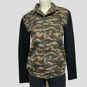 Buffalo David Bitton Green Camo Studded Button Down Jacket
